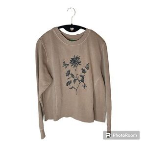 DIP Clothing Tan Brown Structured Crop Raw
Hem Floral Bouquet Sweatshirt Size XS